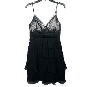 Max and Cleo Strappy Tiered Party Dress Size 8 Black Mini Sleeveless Ruffle Lace